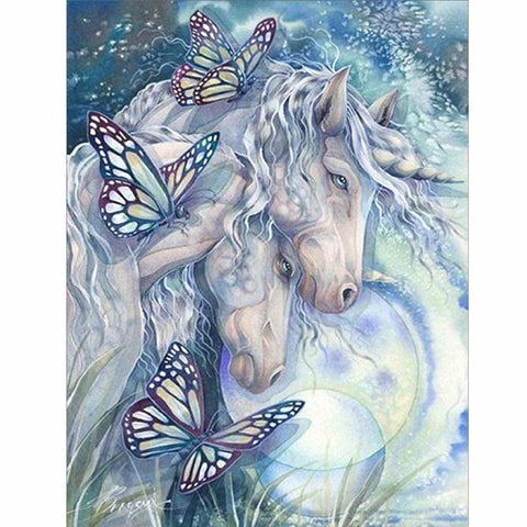 Image of TWIN UNICORN WITH BUTTERFLIES Diamond Painting Kit
