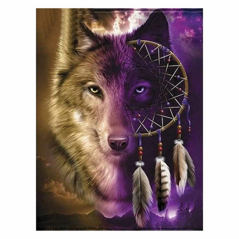 Image of PURPLE DREAMCATCHER WOLF Diamond Painting Kit