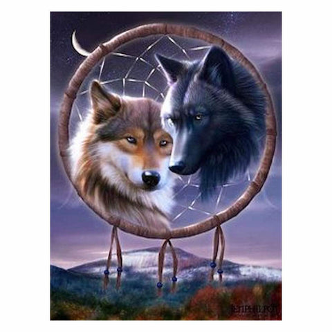 Image of DREAMCATCHER TWIN WOLVES Diamond Painting Kit