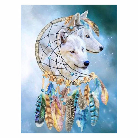 Image of BLUE DREAMCATCHER WOLVES Diamond Painting Kit