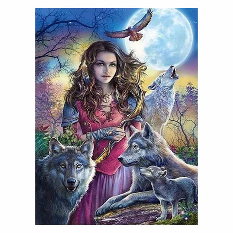 Image of BEAUTY WITH WOLVES Diamond Painting Kit