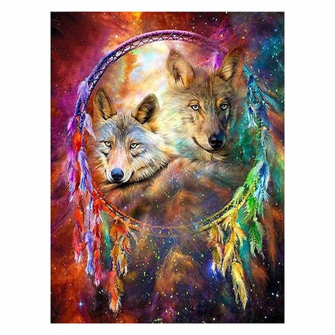 Image of MULTICOLOR DREAMCATCHER WOLF Diamond Painting Kit