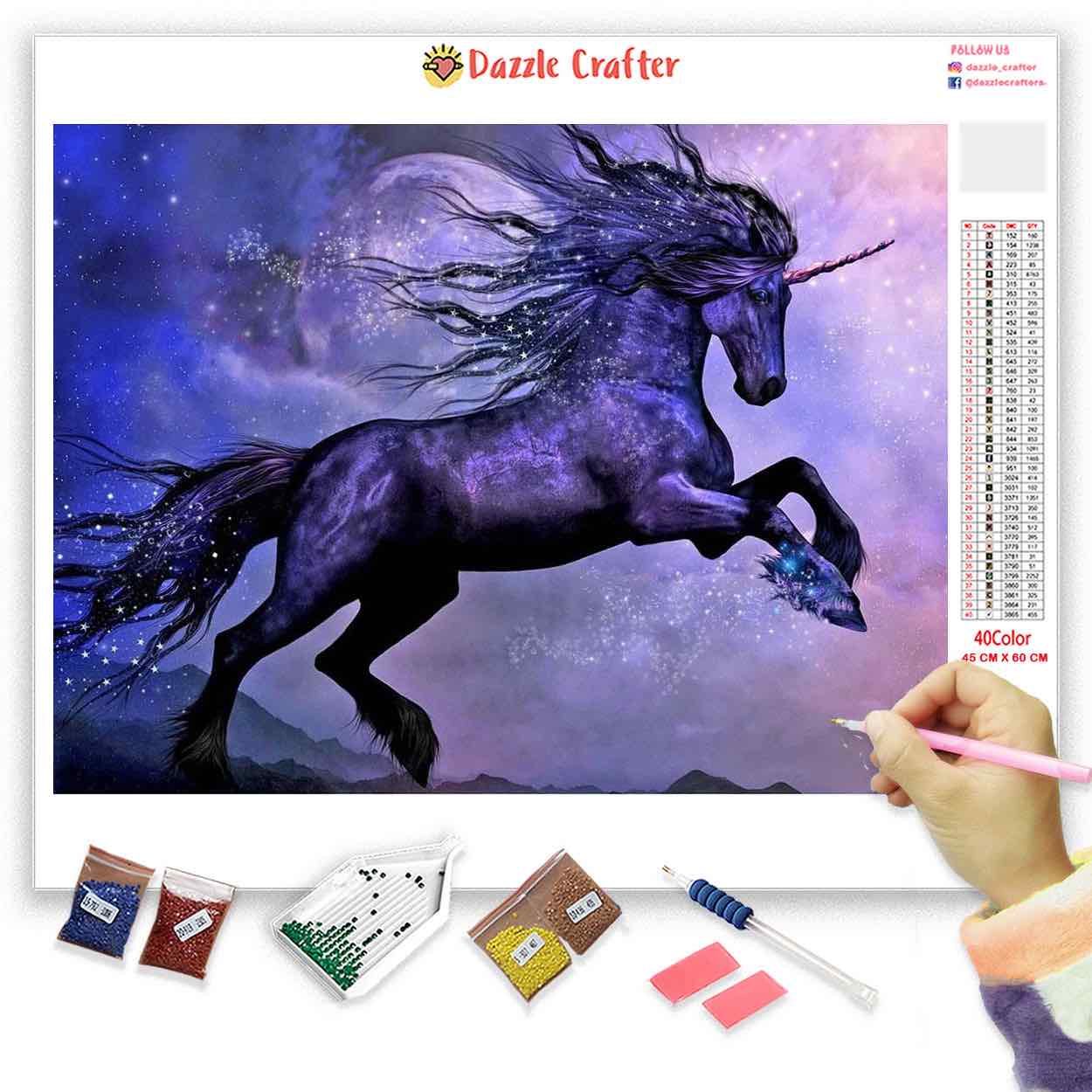 VIBRANT PURPLE UNICORN AT DUSK Diamond Painting Kit