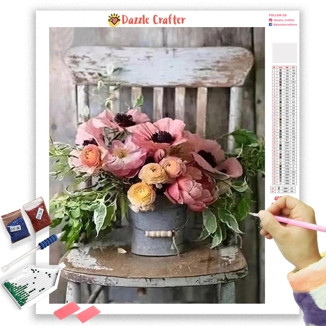 GARDEN FLOWERS RUSTIC CHAIR Diamond Painting Kit