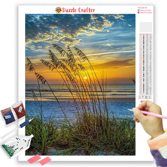 WILD GRASS LAKE SUNSET Diamond Painting Kit