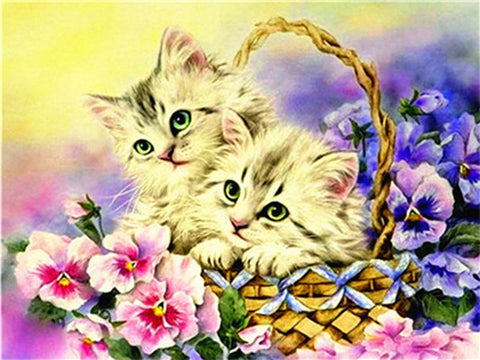 Image of KITTENS IN WICKER BASKET Diamond Painting Kit - DAZZLE CRAFTER