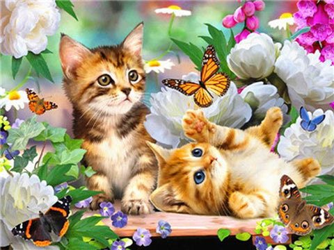 Image of CATS CHASING BUTTERFLIES Diamond Painting Kit - DAZZLE CRAFTER