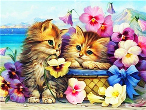 Image of CATS WITH DAFFODILS Diamond Painting Kit - DAZZLE CRAFTER
