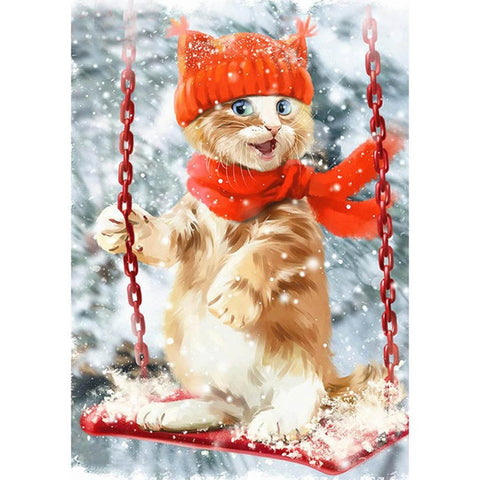 Image of CAT ENJOYING THE SWING Diamond Painting Kit - DAZZLE CRAFTER
