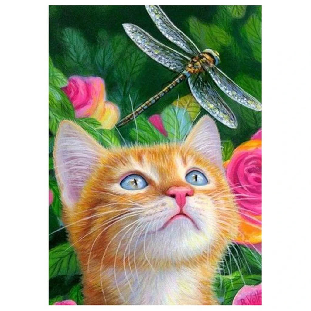 CAT WITH A DRAGONFLY Diamond Painting Kit - DAZZLE CRAFTER