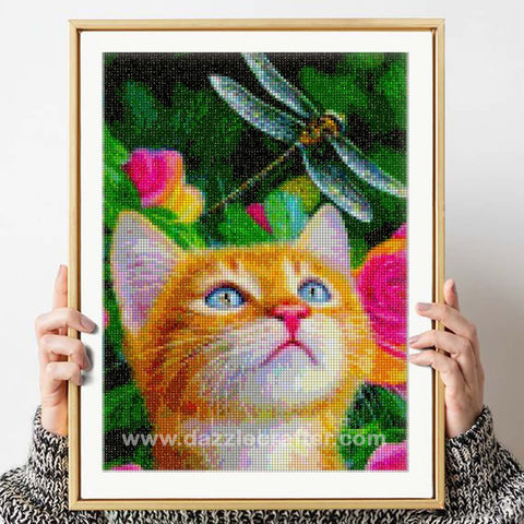 Image of CAT WITH A DRAGONFLY Diamond Painting Kit - DAZZLE CRAFTER