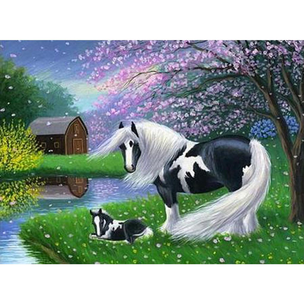 FANTASY WHITE HORSE WITH CHERRY BLOSSOMS Diamond Painting Kit