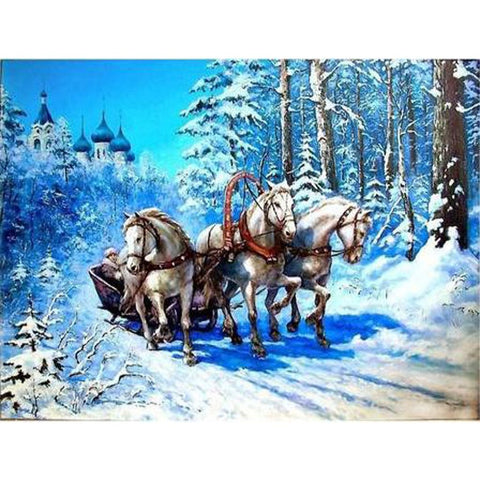 Image of HORSES IN SNOW Diamond Painting Kit