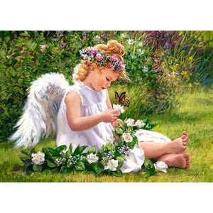 ANGEL WITH FLOWER BRAID  Diamond Painting Kit