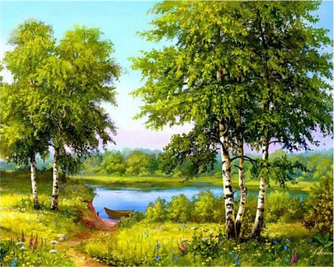 Image of TREE WITH STREAM LANDSCAPE Diamond Painting Kit - DAZZLE CRAFTER