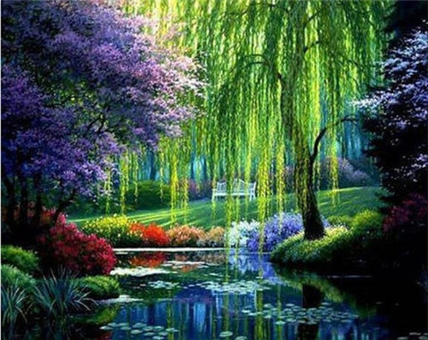 Image of TREE WITH STREAM LANDSCAPE Diamond Painting Kit - DAZZLE CRAFTER