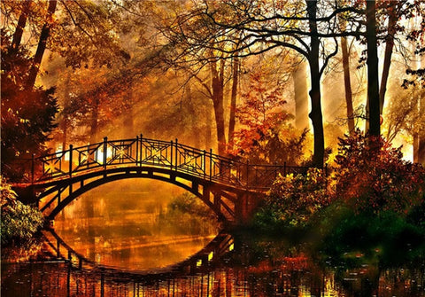 Image of CROSSING THE BRIDGE IN AUTUMN SERIES Diamond Painting Kit - DAZZLE CRAFTER