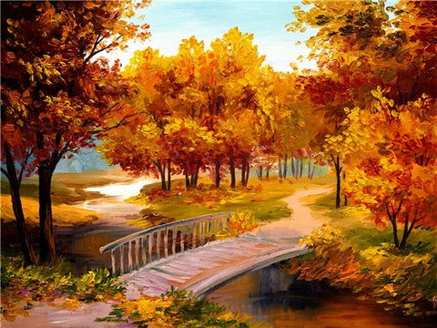 Image of CROSSING THE BRIDGE IN AUTUMN SERIES Diamond Painting Kit - DAZZLE CRAFTER