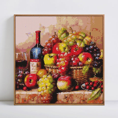 Image of WINE & FRUITS IN A BASKET Diamond Painting Kit - DAZZLE CRAFTER