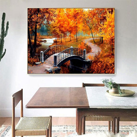 Image of CROSSING THE BRIDGE IN AUTUMN SERIES Diamond Painting Kit - DAZZLE CRAFTER