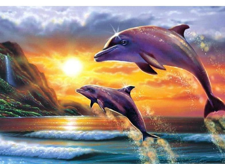 Dancing Dolphins Diamond Painting Kit-BEGINNER'S KITS - DAZZLE CRAFTER