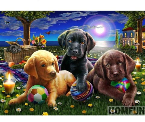 Image of Puppies Playing Ball Diamond Painting - DAZZLE CRAFTER