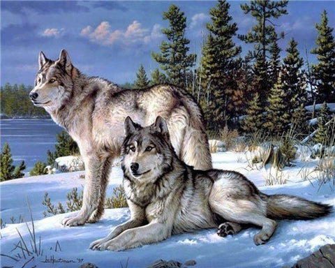 Image of WOLVES IN THE SNOW SERIES Diamond Painting Kit - DAZZLE CRAFTER