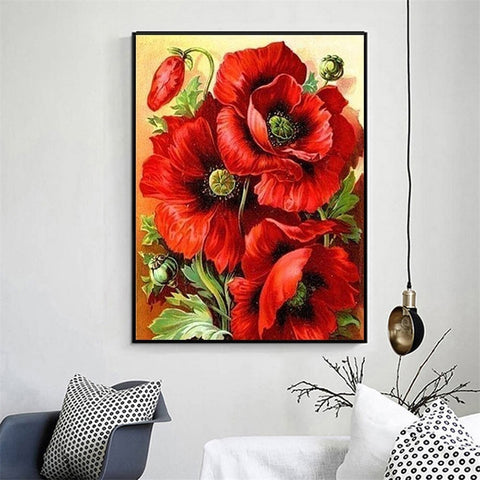 Image of RED FLOWERS SERIES Diamond Painting Kit - DAZZLE CRAFTER