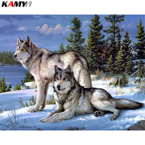 Image of White Wolf Pair Diamond Painting Kit - DAZZLE CRAFTER