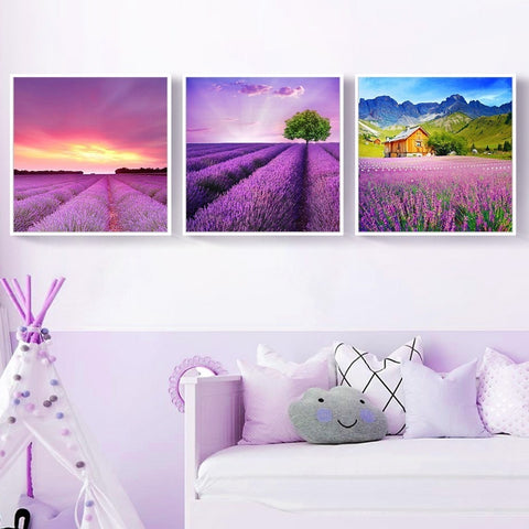 Image of PURPLE FLOWER MEADOW SERIES Diamond Painting Kit - DAZZLE CRAFTER