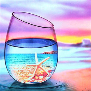GLASS WITH STARFISH PURPLE SKY Diamond Painting Kit - DAZZLE CRAFTER